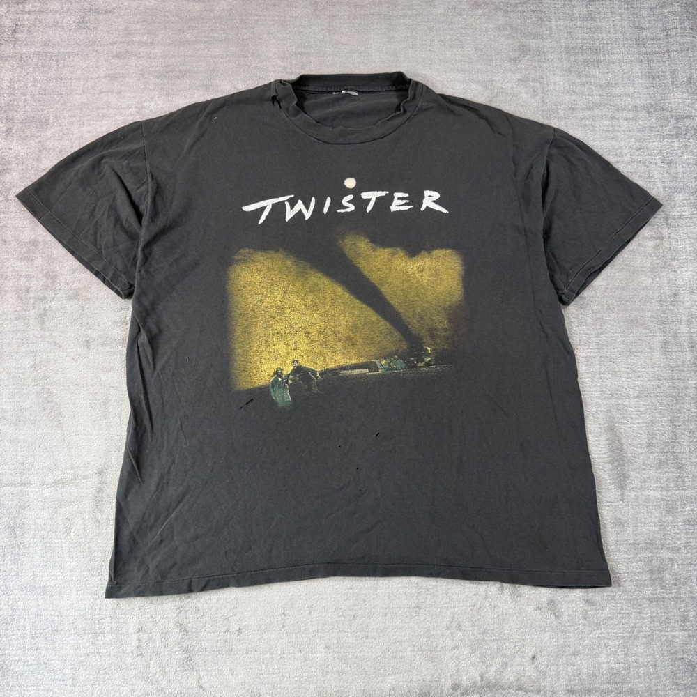 Vintage Twister Promo Shirt Mens XL Black Distressed 90s Movie Film Graphic